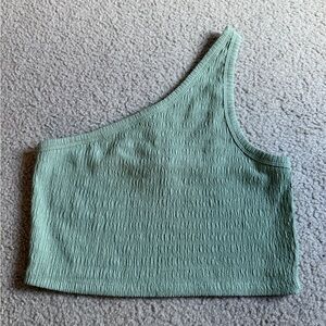 American Eagle Outfitters Green One Shouldered Ribbed Crop Tank Top